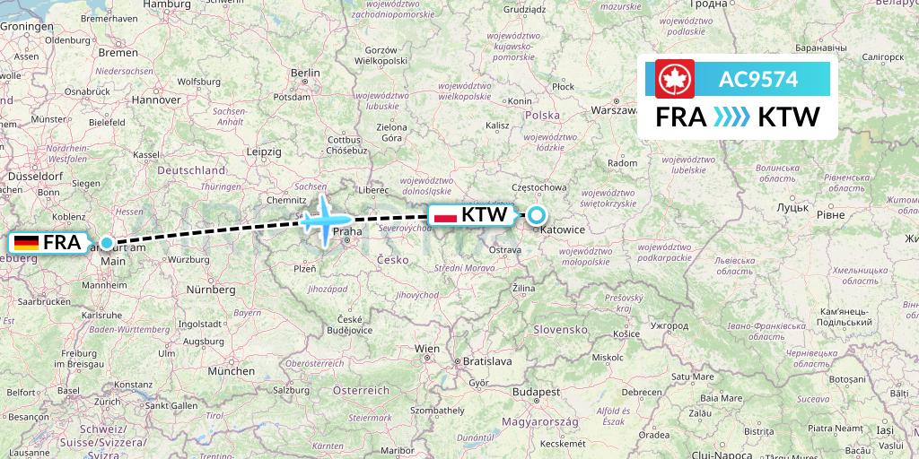 AC9574 Air Canada Flight Map: Frankfurt to Katowice