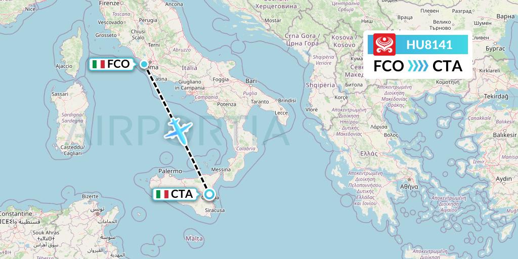 HU8141 Hainan Airlines Flight Map: Rome to Catania