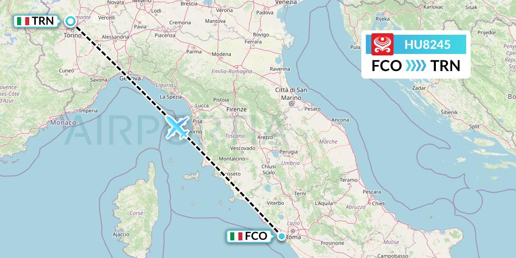 HU8245 Hainan Airlines Flight Map: Rome to Turin