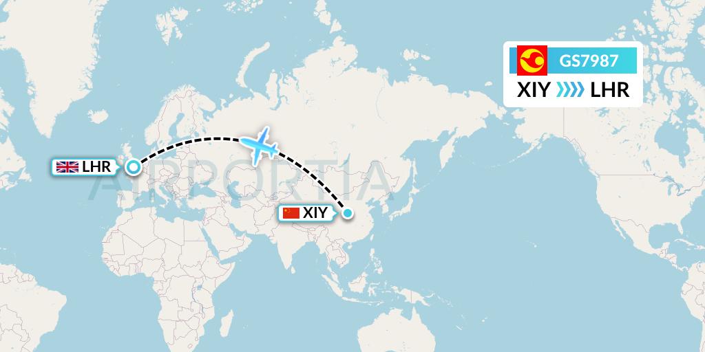 GS7987 Tianjin Airlines Flight Map: Xi'an to London