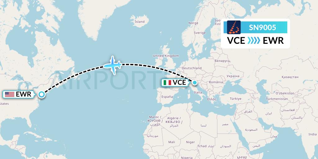 SN9005 Brussels Airlines Flight Map: Venice to New York