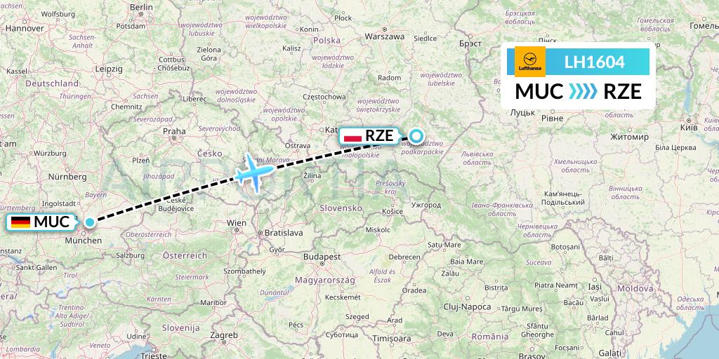 LH1604 Lufthansa Flight Map: Munich to Rzeszow