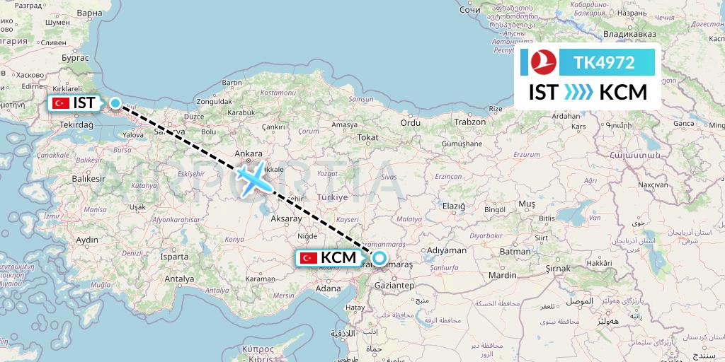 TK4972 Turkish Airlines Flight Map: Istanbul to Kahramanmaras