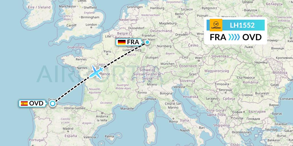 LH1552 Lufthansa Flight Map: Frankfurt to Asturias