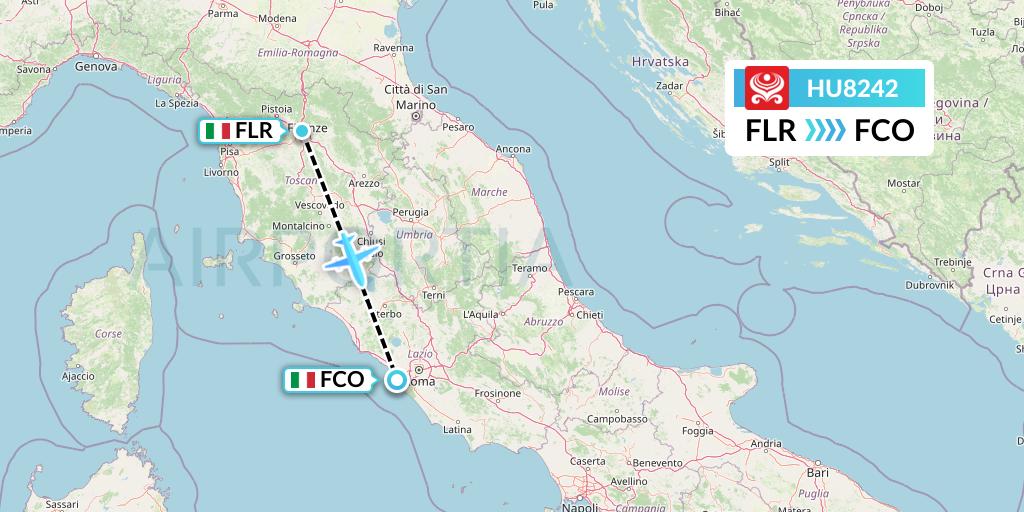 HU8242 Hainan Airlines Flight Map: Florence to Rome