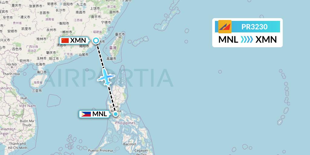 PR3230 Philippine Airlines Flight Map: Manila to Xiamen