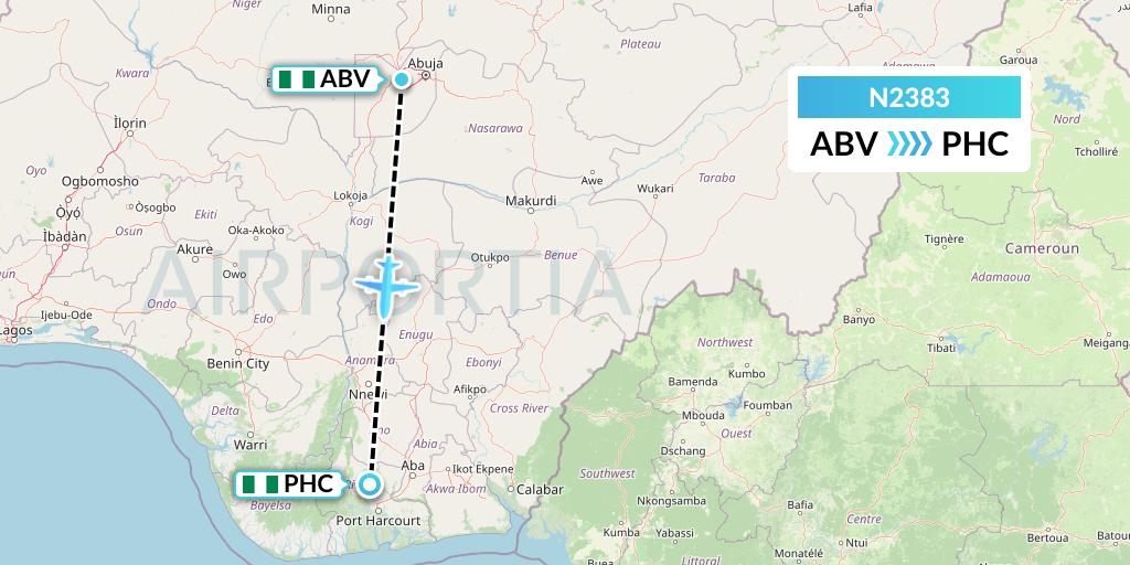 N2383 Aero Contractors Company Of Nigeria Flight Map: Abuja to Port Harcourt