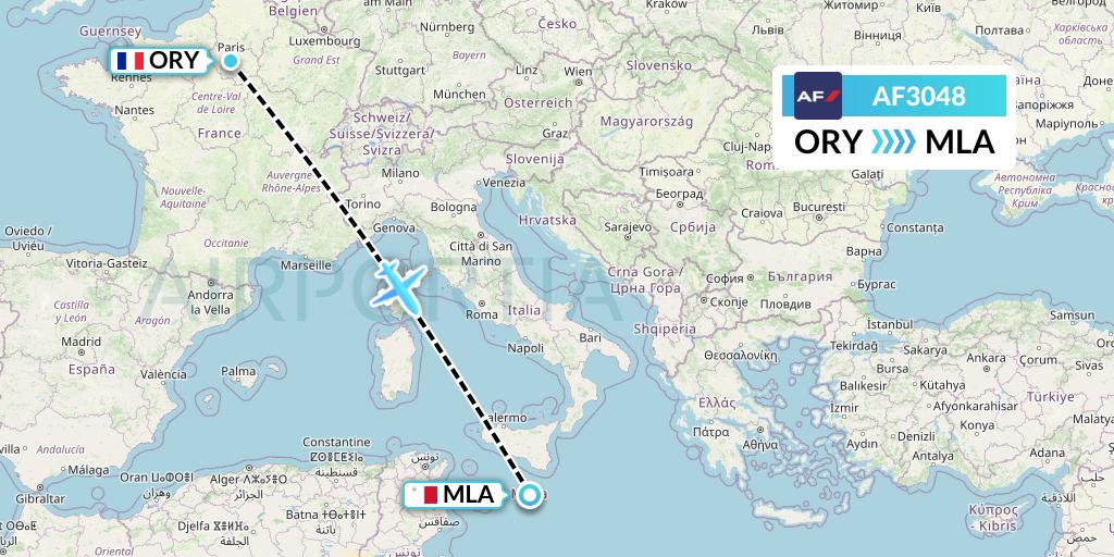 AF3048 Air France Flight Map: Paris to Malta