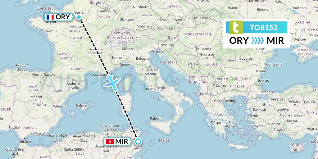 TO8152 Transavia France Flight Map: Paris to Monastir
