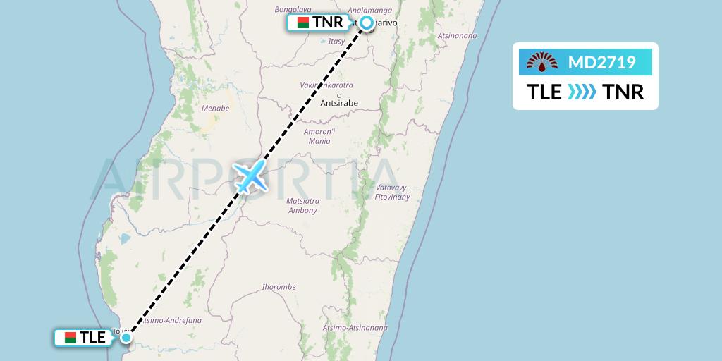 MD2719 Air Madagascar Flight Map: Madagascar to Antananarivo