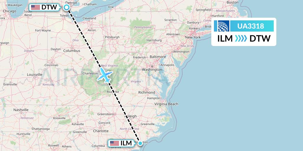 UA3318 Flight Status United Airlines Wilmington to Detroit (UAL3318)