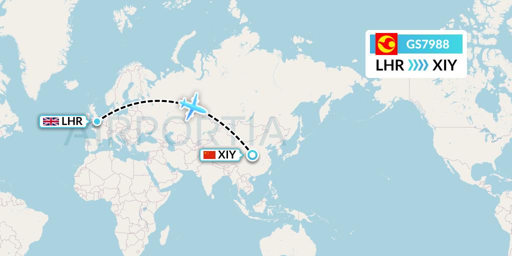 GS7988 Tianjin Airlines Flight Map: London to Xi'an