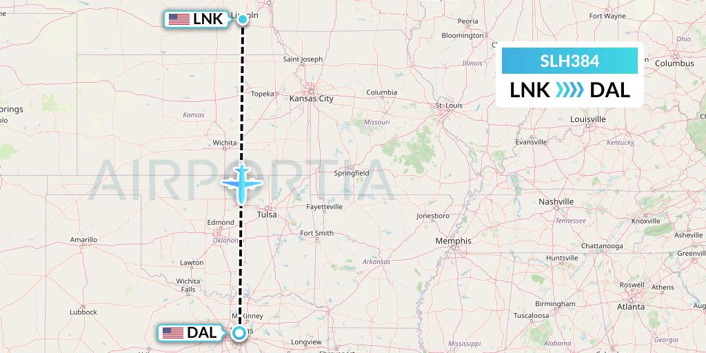 SLH384 Silverhawk Aviation Flight Map: Lincoln to Dallas