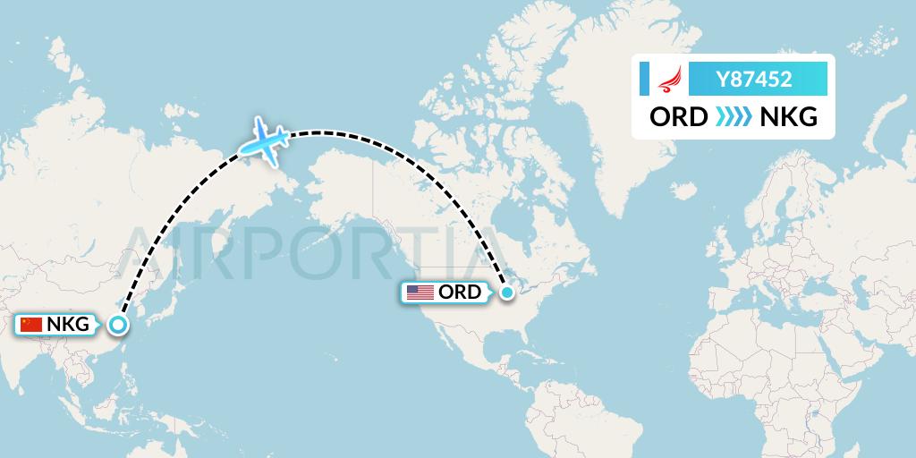 Y87452 Yangtze River Express Flight Map: Chicago to Nanjing