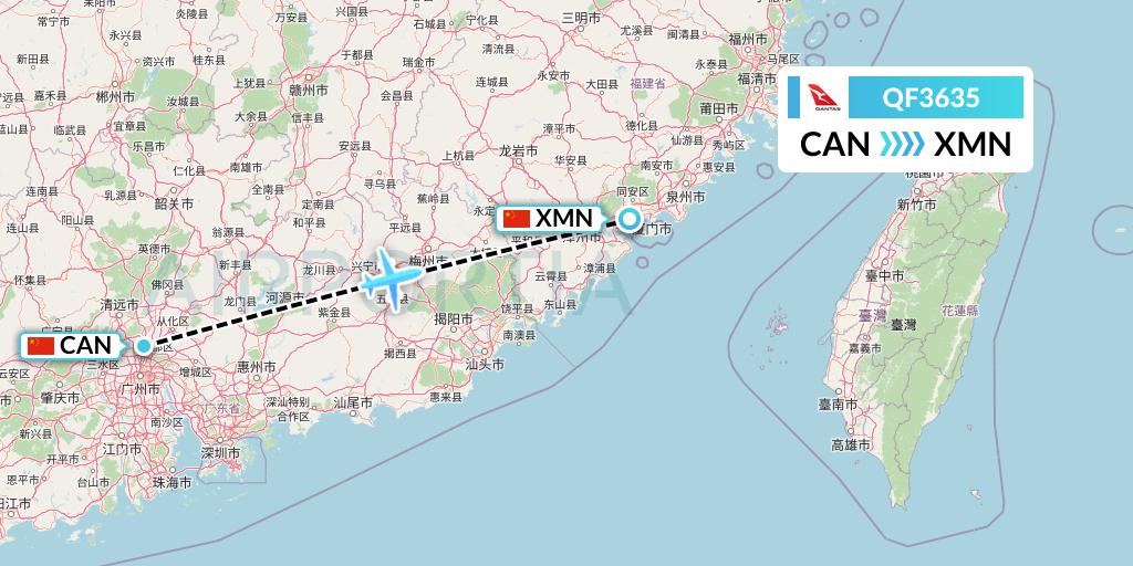 QF3635 Qantas Flight Map: Guangzhou to Xiamen