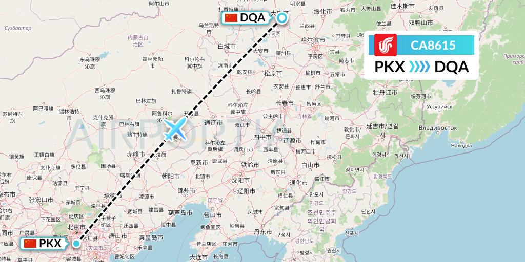 CA8615 Air China Flight Map: Beijing to Daqing