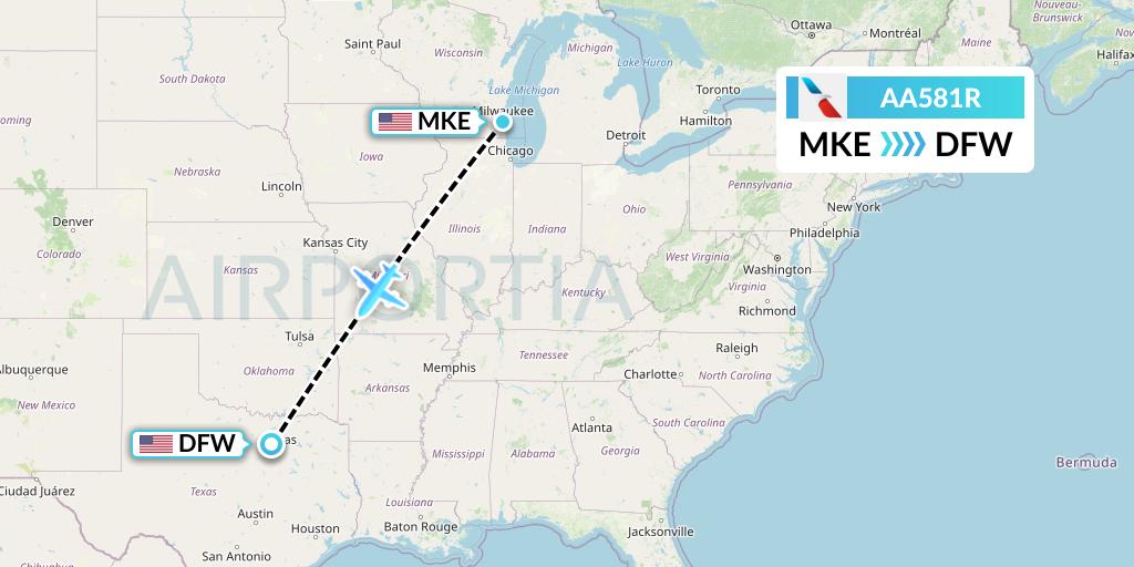 AA581R American Airlines Flight Map: Milwaukee to Dallas