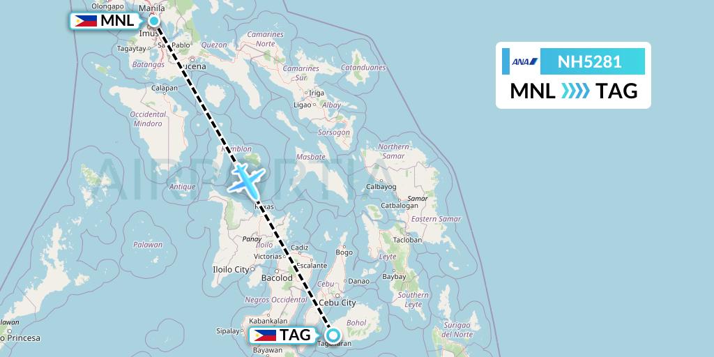 NH5281 All Nippon Airways Flight Map: Manila to Tagbilaran City