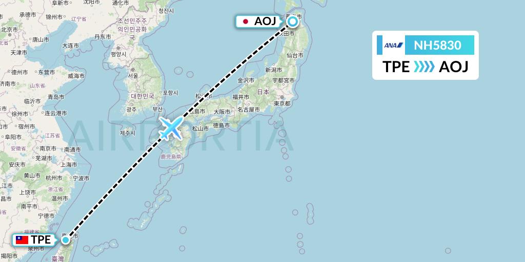 NH5830 All Nippon Airways Flight Map: Taipei to Aomori