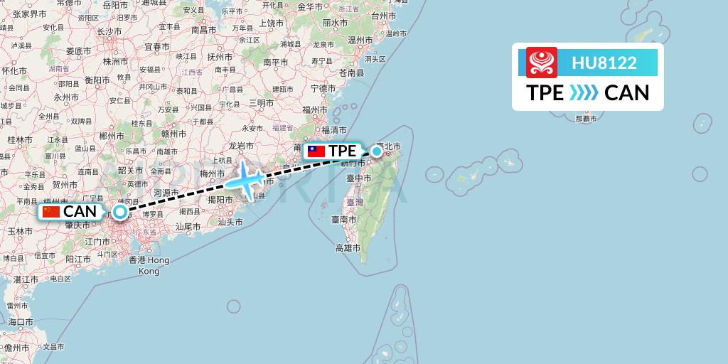 HU8122 Hainan Airlines Flight Map: Taipei to Guangzhou