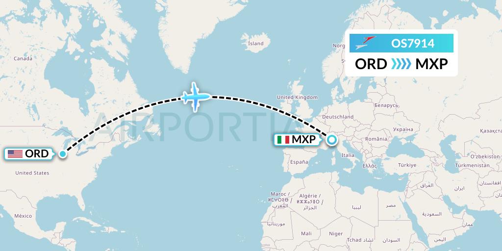 OS7914 Austrian Airlines Flight Map: Chicago to Milan