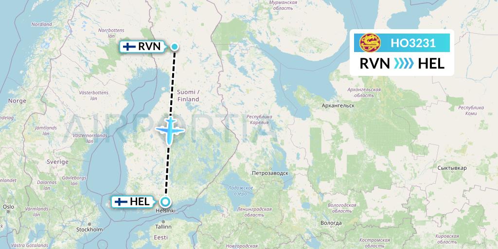 HO3231 Juneyao Airlines Flight Map: Rovaniemi to Helsinki