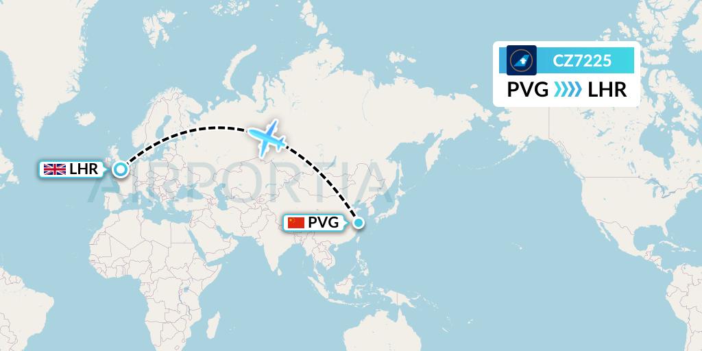 CZ7225 China Southern Airlines Flight Map: Shanghai to London