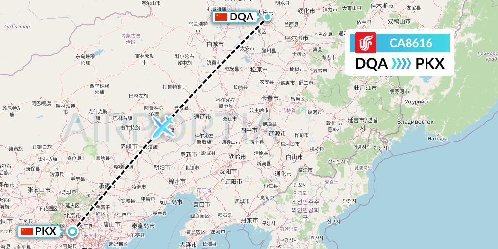 CA8616 Air China Flight Map: Daqing to Beijing