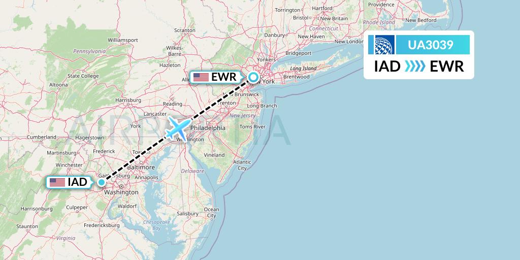 UA3039 United Airlines Flight Map: Washington to New York