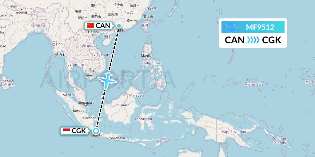 MF9512 Xiamen Airlines Flight Map: Guangzhou to Jakarta