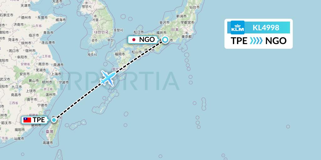 KL4998 KLM Flight Map: Taipei to Nagoya