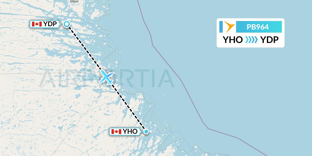 PB964 PAL Airlines Flight Map: Hopedale to Nain