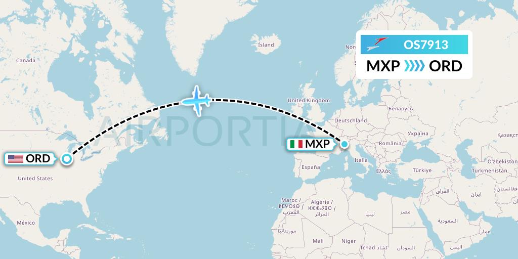 OS7913 Austrian Airlines Flight Map: Milan to Chicago
