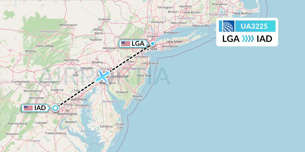 UA3225 United Airlines Flight Map: New York to Washington
