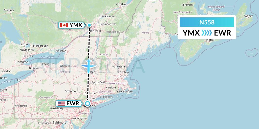 N558 Nolinor Aviation Flight Map: Montreal to New York