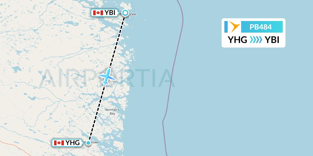 PB484 PAL Airlines Flight Map: Charlottetown to Black Tickle