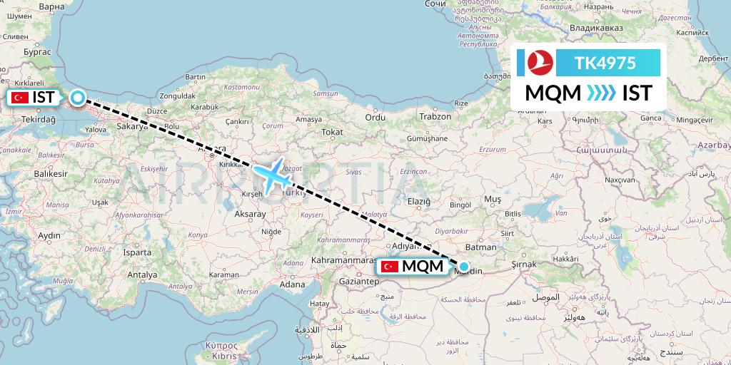 TK4975 Turkish Airlines Flight Map: Mardin to Istanbul