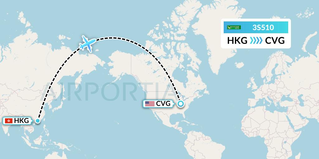 3S510 Air Antilles Express Flight Map: Hong Kong to Cincinnati