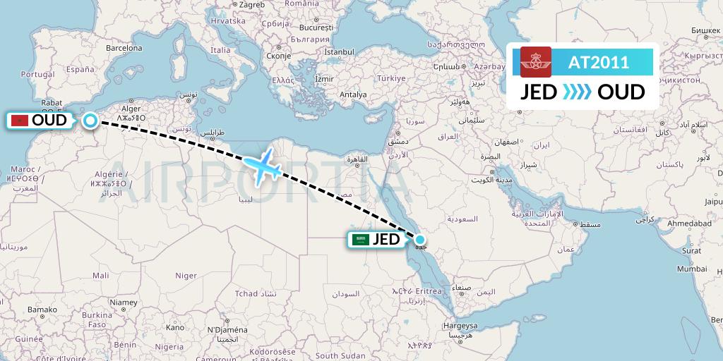 AT2011 Royal Air Maroc Flight Map: Jeddah to Oujda