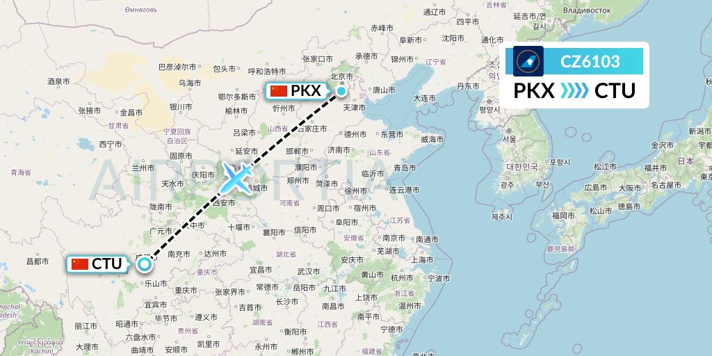 CZ6103 China Southern Airlines Flight Map: Beijing to Chengdu