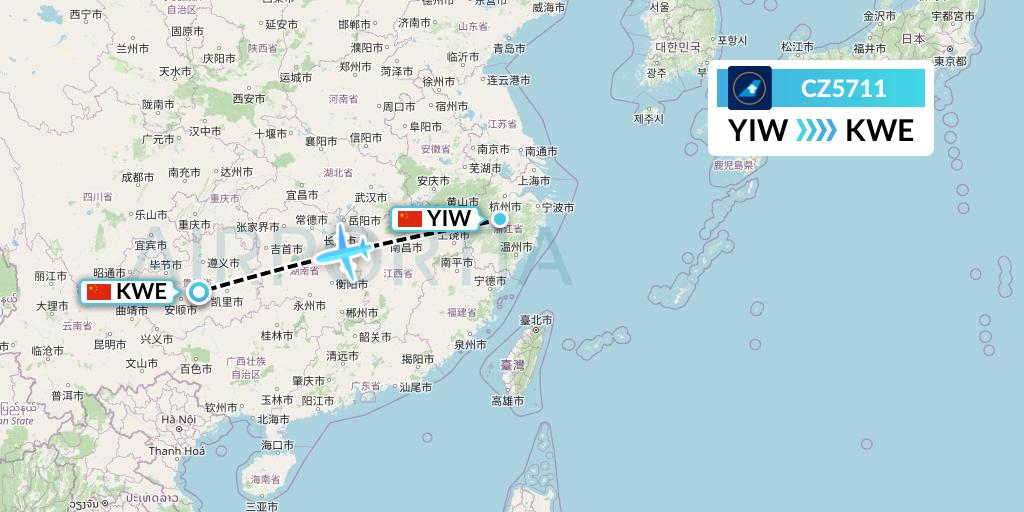 CZ5711 China Southern Airlines Flight Map: Yiwu to Guiyang