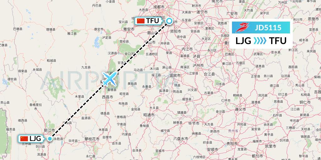 JD5115 Capital Airlines Flight Map: Lijiang to Chengdu