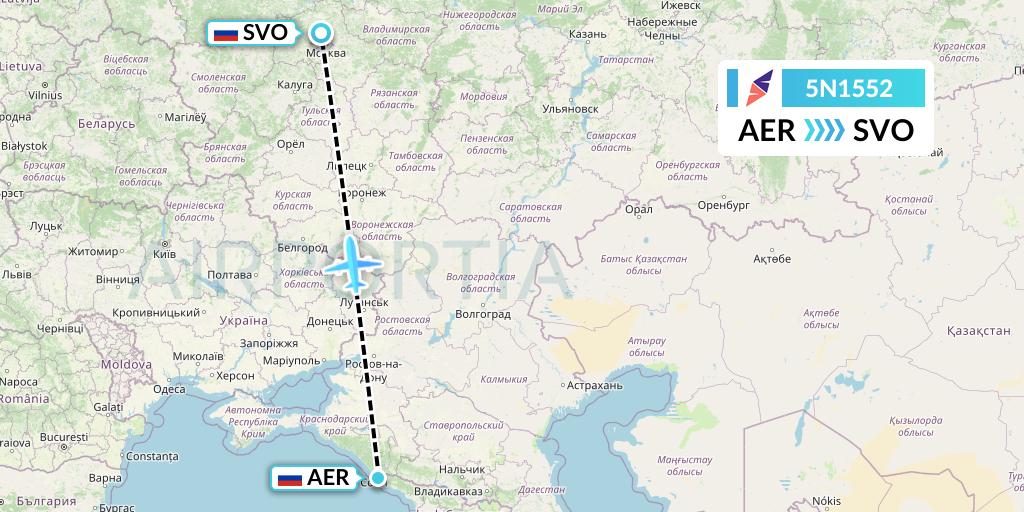 5N1552 Nordavia Flight Map: Sochi to Moscow