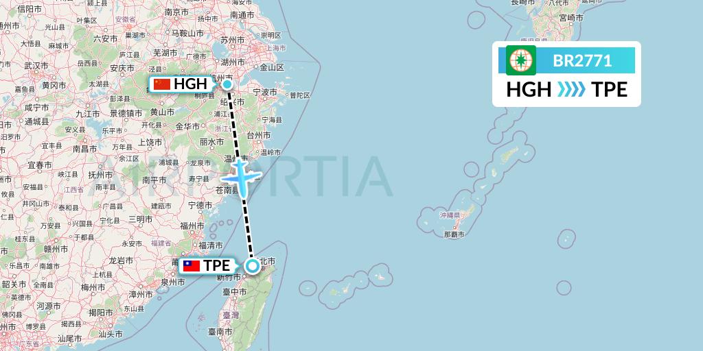 BR2771 EVA Air Flight Map: Hangzhou to Taipei