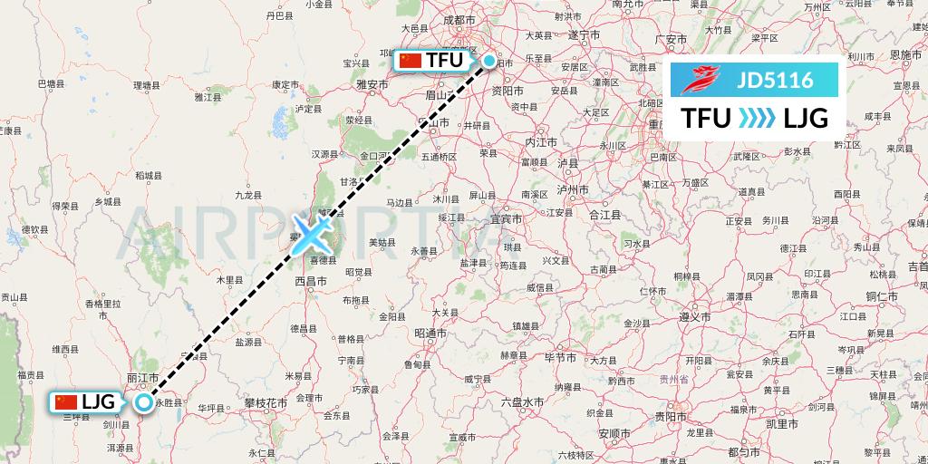 JD5116 Capital Airlines Flight Map: Chengdu to Lijiang