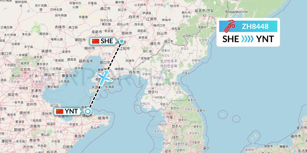 ZH8448 Shenzhen Airlines Flight Map: Shenyang to Yantai