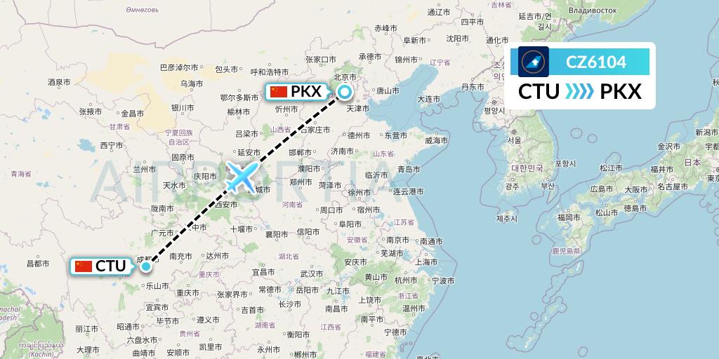 CZ6104 China Southern Airlines Flight Map: Chengdu to Beijing