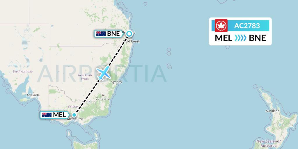 AC2783 Air Canada Flight Map: Melbourne to Brisbane