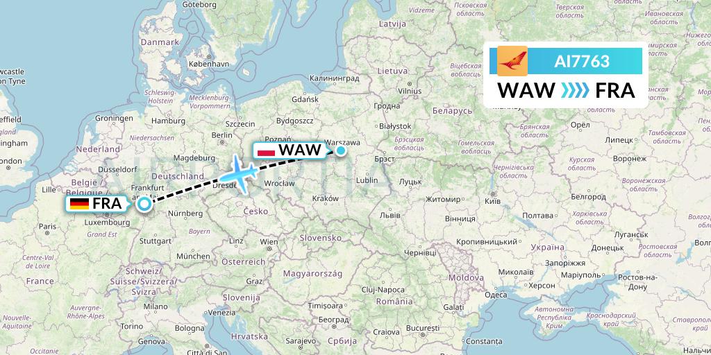 AI7763 Air India Flight Map: Warsaw to Frankfurt