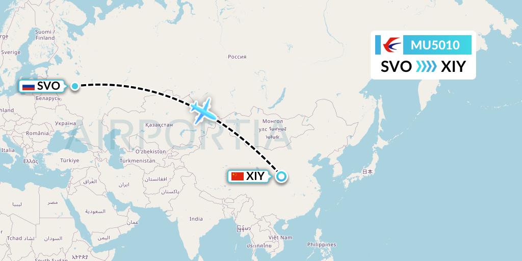 MU5010 China Eastern Airlines Flight Map: Moscow to Xi'an